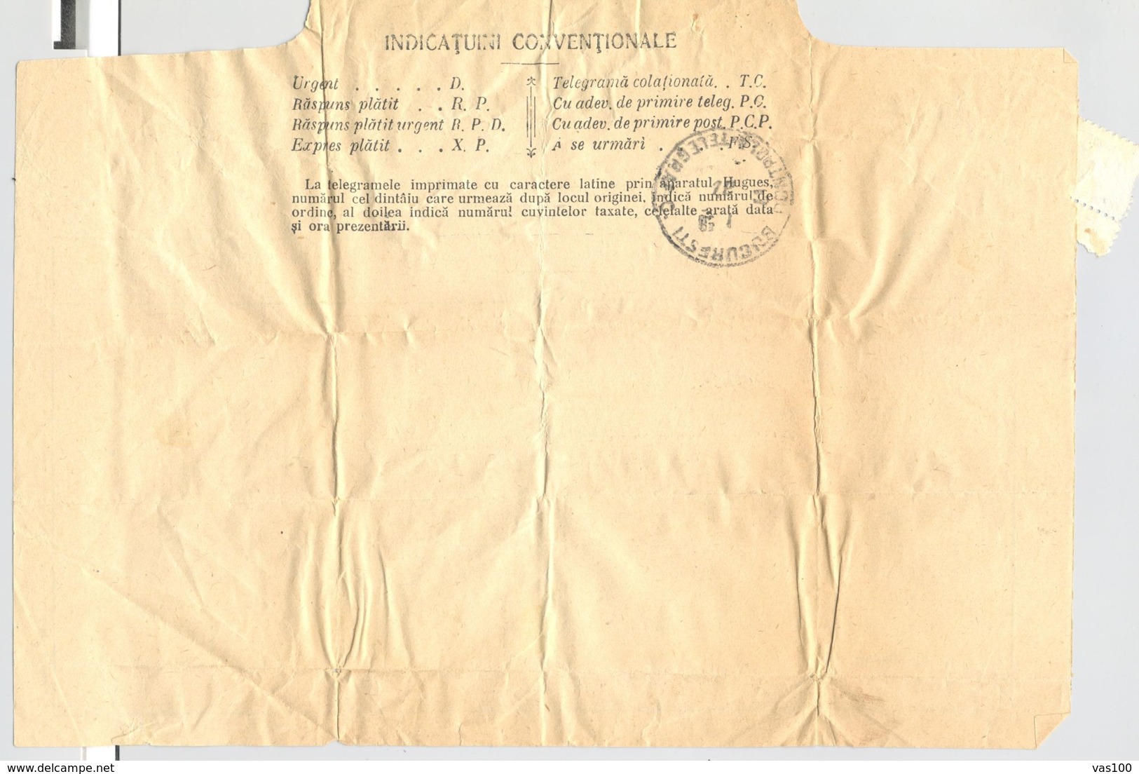TELEGRAPH, TELEGRAMME SENT FROM CONSTANTA TO BUCHAREST, 1937, ROMANIA - Telegraph