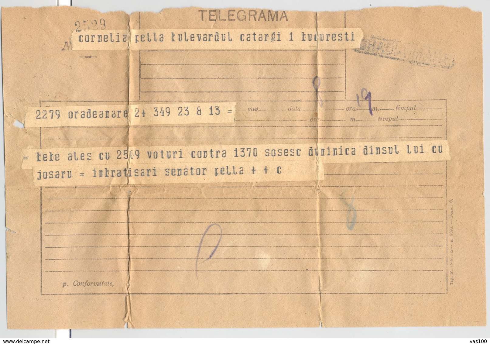 TELEGRAPH, TELEGRAMME SENT FROM ORADEA TO BUCHAREST, ROMANIA - Télégraphes