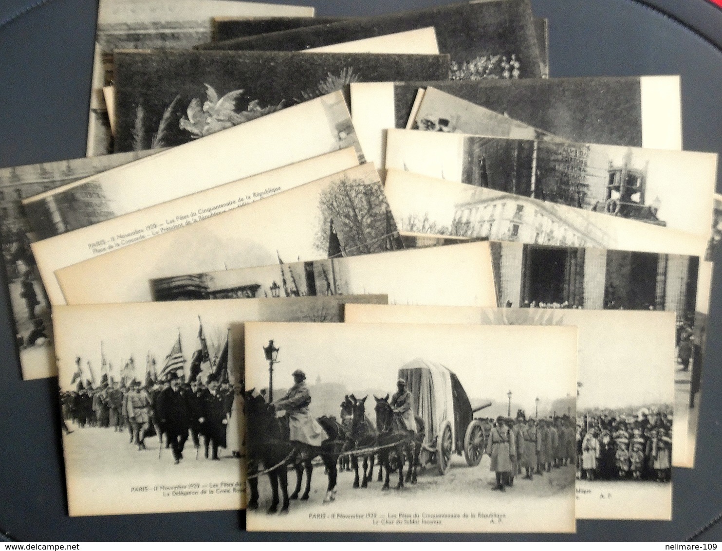 LOT 23 CPA PARIS 11 Novembre 1920 Hommage Soldat Inconnu Gambetta Fête Du Cinquantenaire De La Republique Défilé ...... - Autres & Non Classés