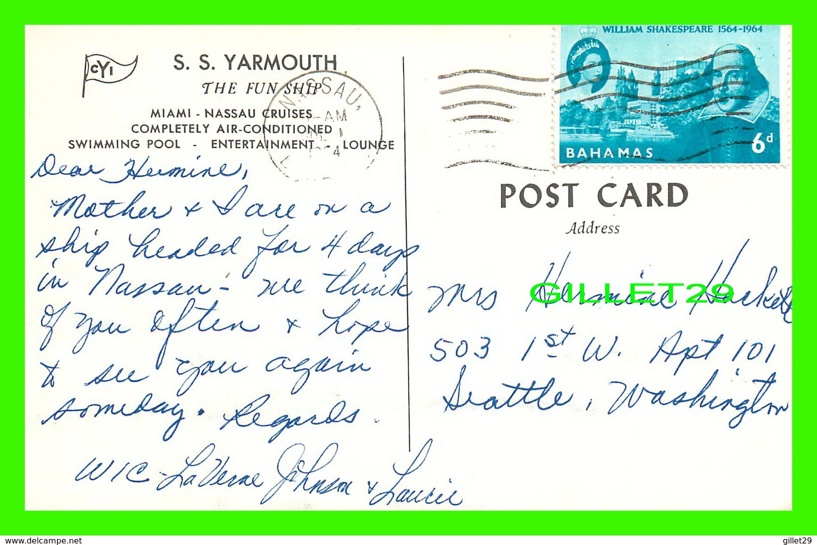 BATEAUX, SHIPS - S. S. YARMOUTH - TRAVEL - - Paquebots