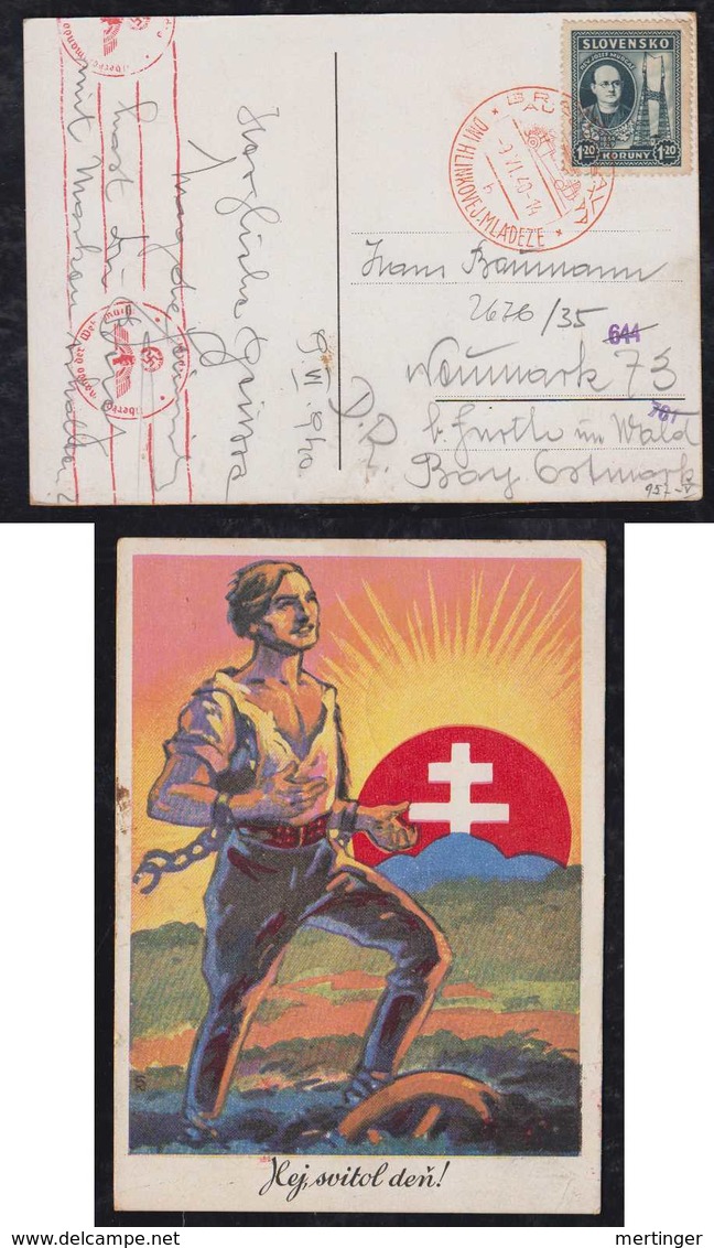 Slowakei Slovakia 1940 Censor Picture Propaganda Postcard To NEUMARK Germany - Lettres & Documents