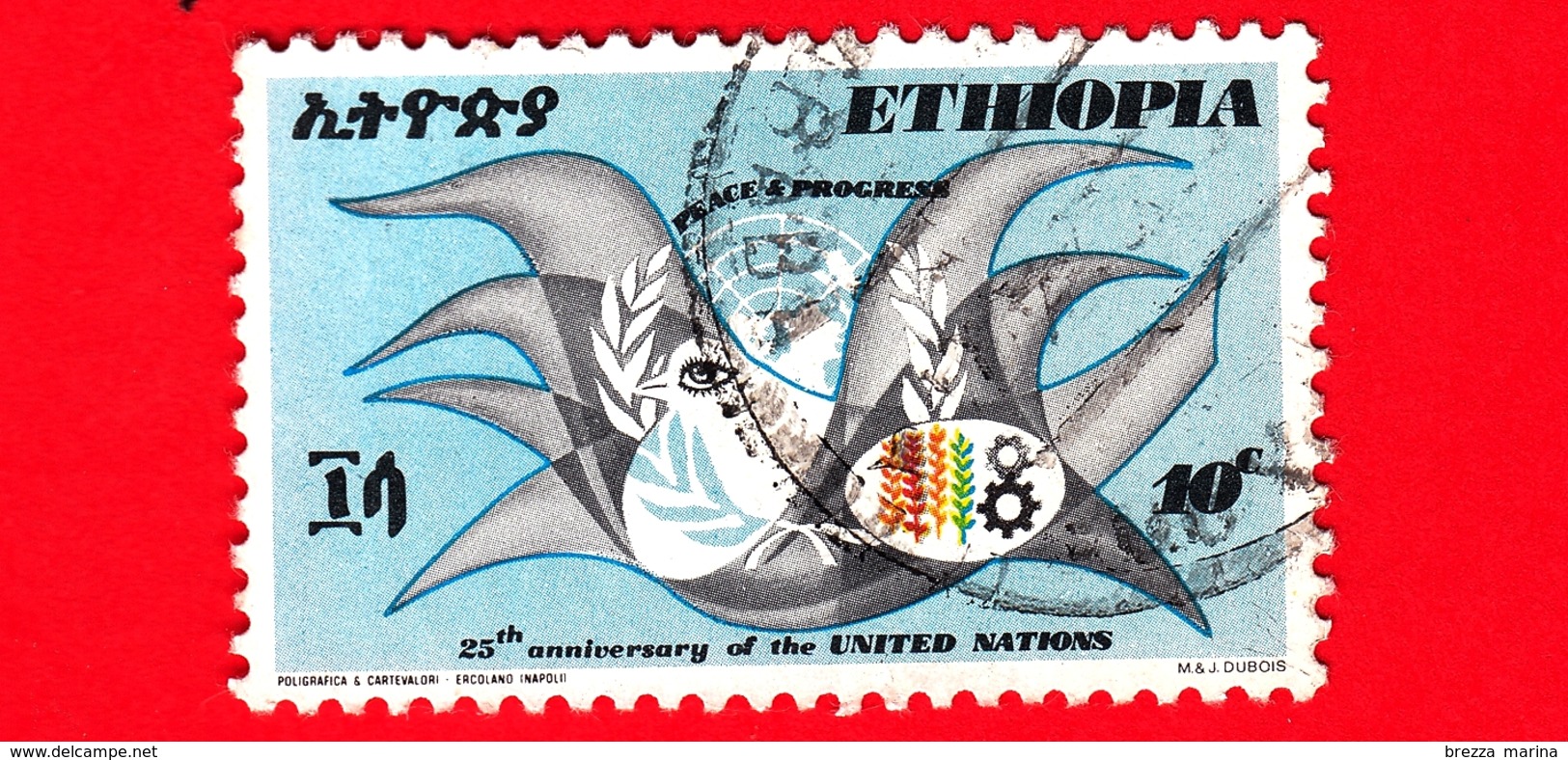 ETIOPIA - Usato - 1969 - Pace E Progresso - 25° Anniversario Delle Nazione Unite - ONU - 10 - Etiopia