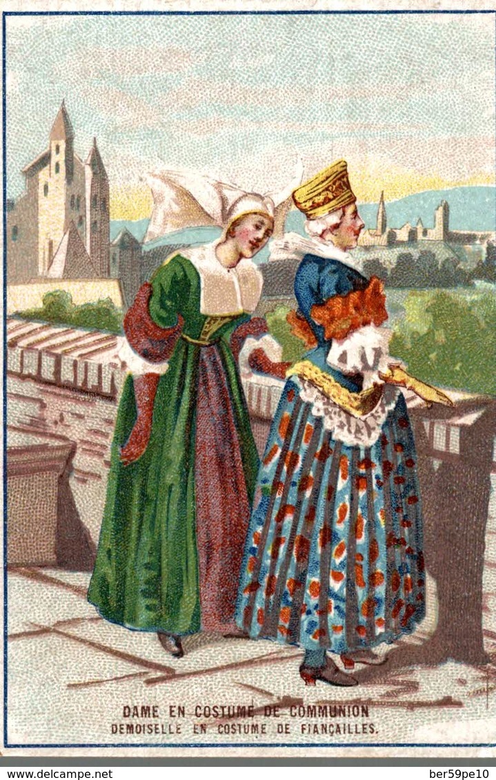 CHROMO CHICOREE A LA MENAGERE CHOCOLAT DUROYON & RAMETTE DAME EN COSTUME DE COMMUNION DEMOISELLE EN COSTUME DE FIANCAILL - Duroyon & Ramette