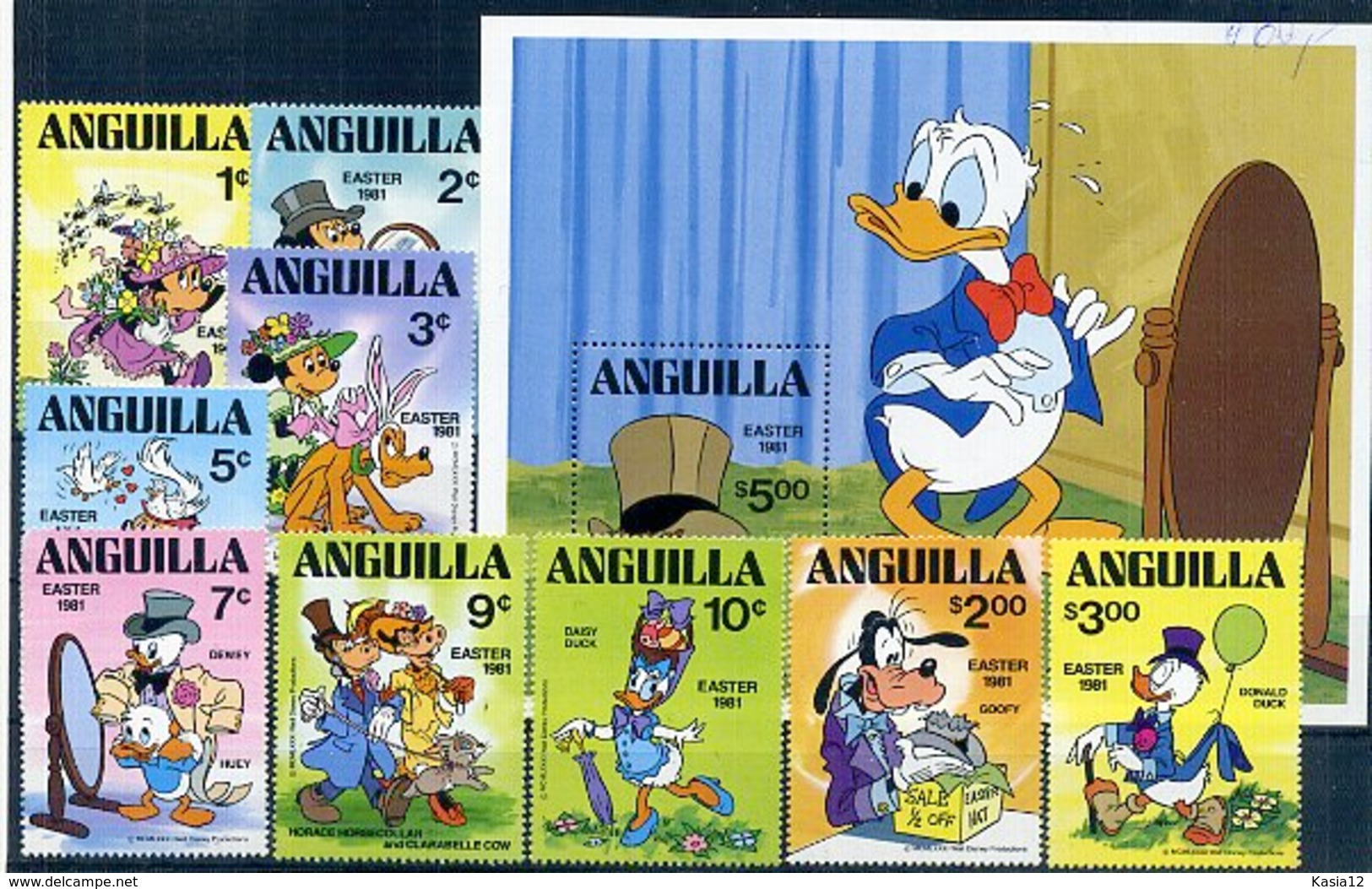 A23270)Disney: Anguilla 432 - 440** + Bl 37** - Disney