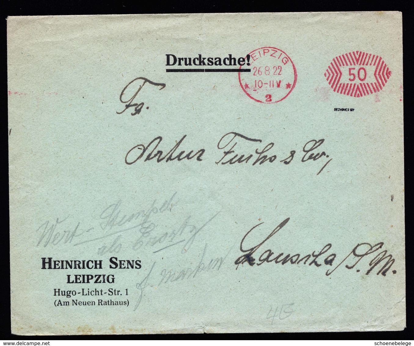 A5704) DR Infla Brief Drucksache Leipzig 26.08.22 Postfreistempel 50 - Briefe U. Dokumente