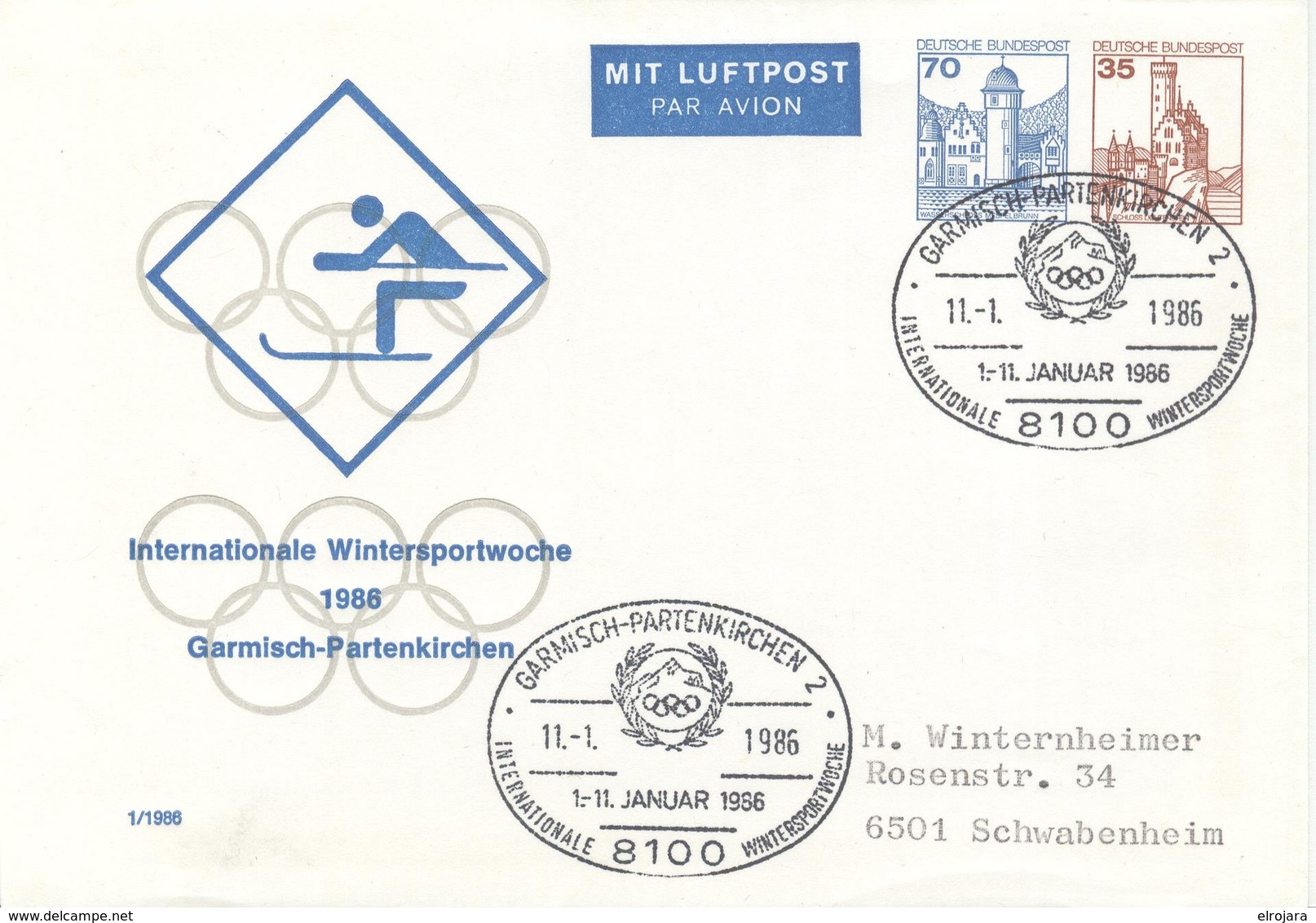 GERMANY Olympic Stationery Cover With Handcancel International Wintersportweek Garmisch-Partenkirchen - Winter 1936: Garmisch-Partenkirchen
