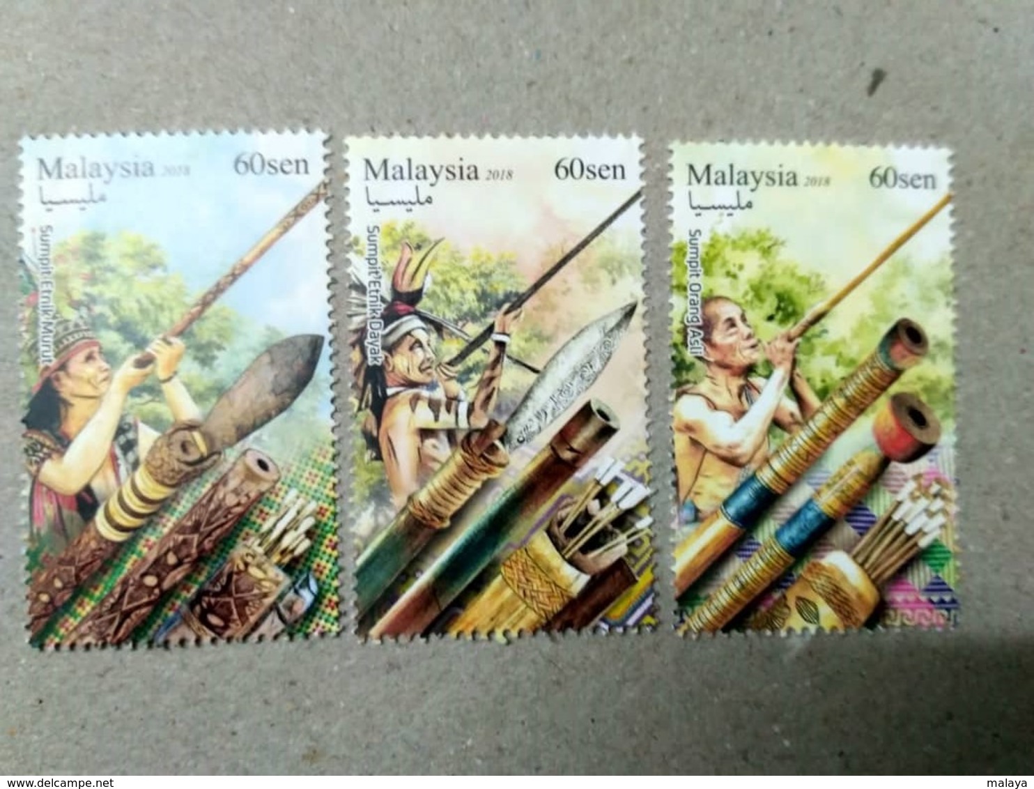 Malaysia 2018 Blowpipe Aboriginal People Hunting Weapons Bird Monkey Hornbill  Combo Set + MS Miniture Sheet MNH - Malaysia (1964-...)