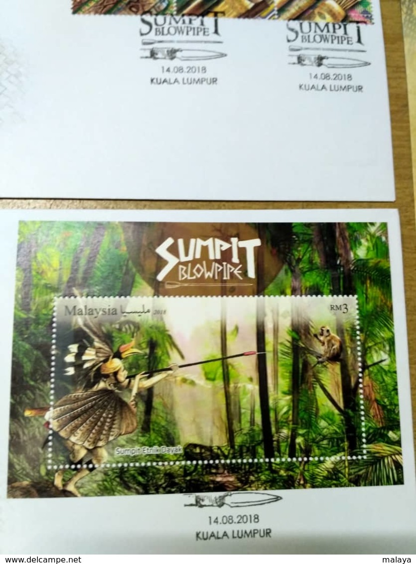 Malaysia 2018 Blowpipe Aboriginal People Bird Monkey Hornbill  Combo FDC Set Setenant Strip Rare + MS Miniture - Malesia (1964-...)