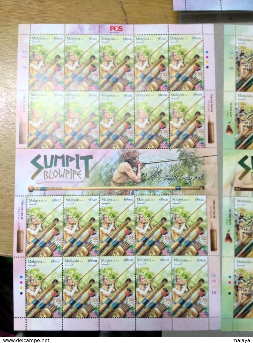 Malaysia 2018 Blowpipe Aboriginal People Hunting Weapons Bird Monkey Hornbill  Full Sheet Sheetlet MNH 20v - Malaysia (1964-...)