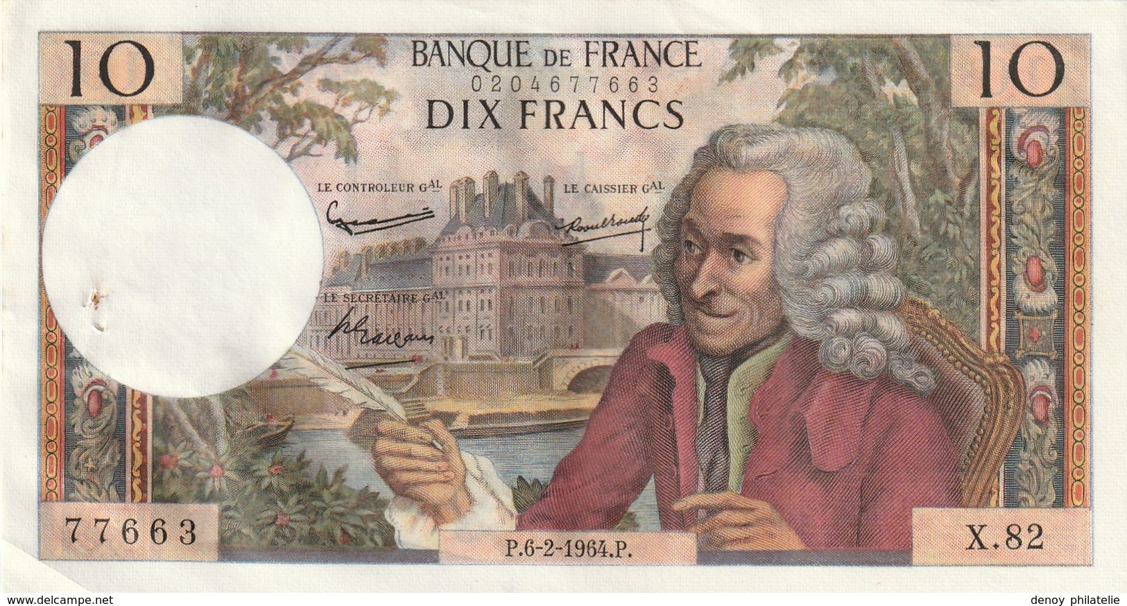 France Lot De 3 Billets Voltaire Qui Se Suivent Du 6 2 1964 , Juste 3 Ou 4 Trous D'epingles Et 1 Pli D'angle Sur 1 - 10 F 1963-1973 ''Voltaire''