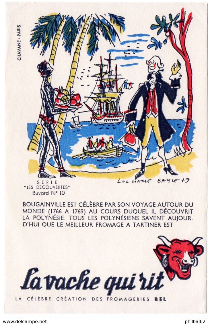 Buvard  La Vache Qui Rit, Fromageries Bel. Série Découvertes, Dessin De Luc Marie Bayle. N° 10 Bougainville. - F