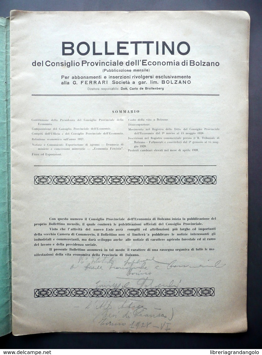 Bollettino Ufficiale Consiglio Provinciale Dell'Economia Bolzano Anno VI 1928 - Non Classificati