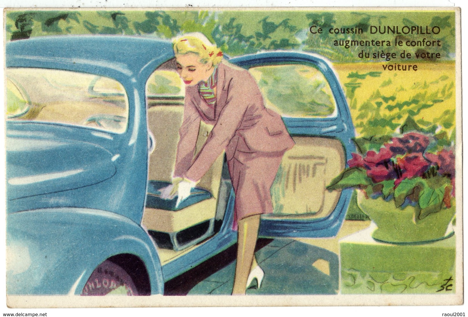 Autos Voitures Automobiles Cars - Coussin DUNLOPILLO DUNLOP - Illustration Renault 4CV Avec Une Jeune Femme - Passenger Cars