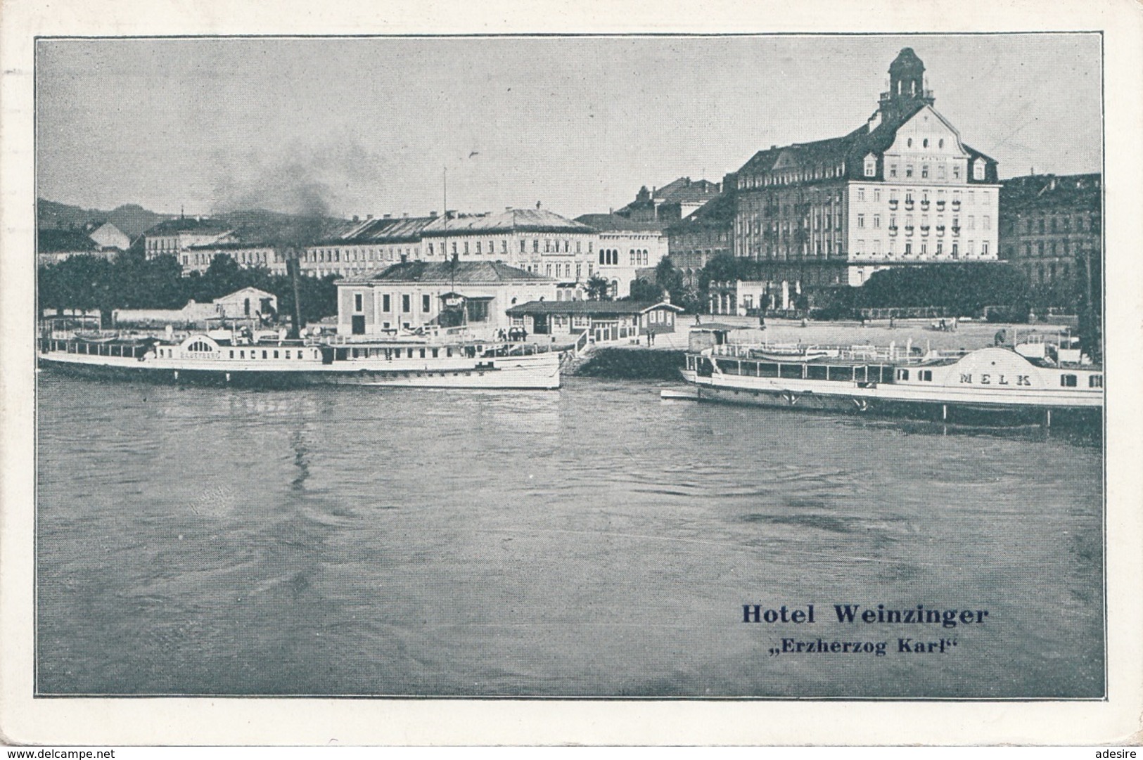 LINZ A.d. Donau (OÖ) - Landungsplatz, Hotel Weinzinger "Erzherzog Karl", Karte Gel.1936, 700 Kronen Marke,gute Erhaltung - Linz