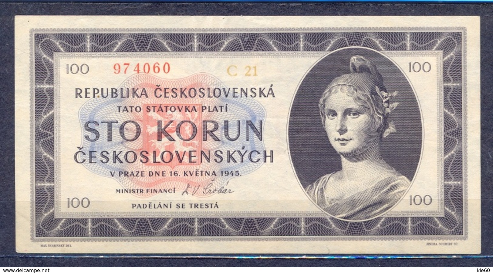 Czechoslovakia  - 1945 -  100 Korun    ..P67.... - Czechoslovakia