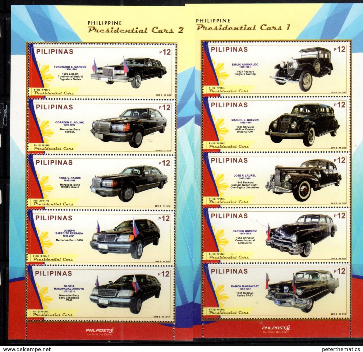 PHILIPPINES, 2018, MNH, PRESIDENTIAL CARS, MERCEDES, 2 SHEETLETS - Voitures