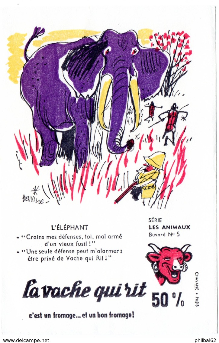 Buvard La Vache Qui Rit, Fromageries Bel. Série Les Animaux Dessin De Beuville N°5 L'éléphant. - F