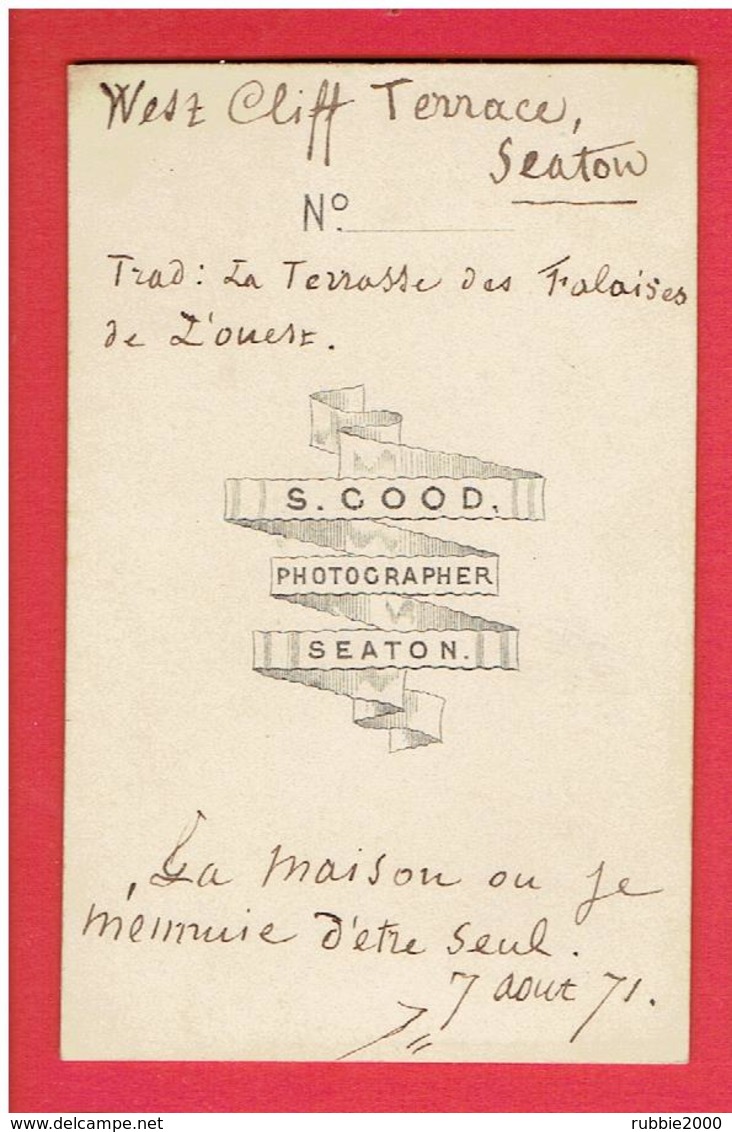 PHOTOGRAPHIE SEATON 1871 WEST CLIFF TERRACE PHOTOGRAPHE S. COOD PHOTOGRAPHER - Lieux