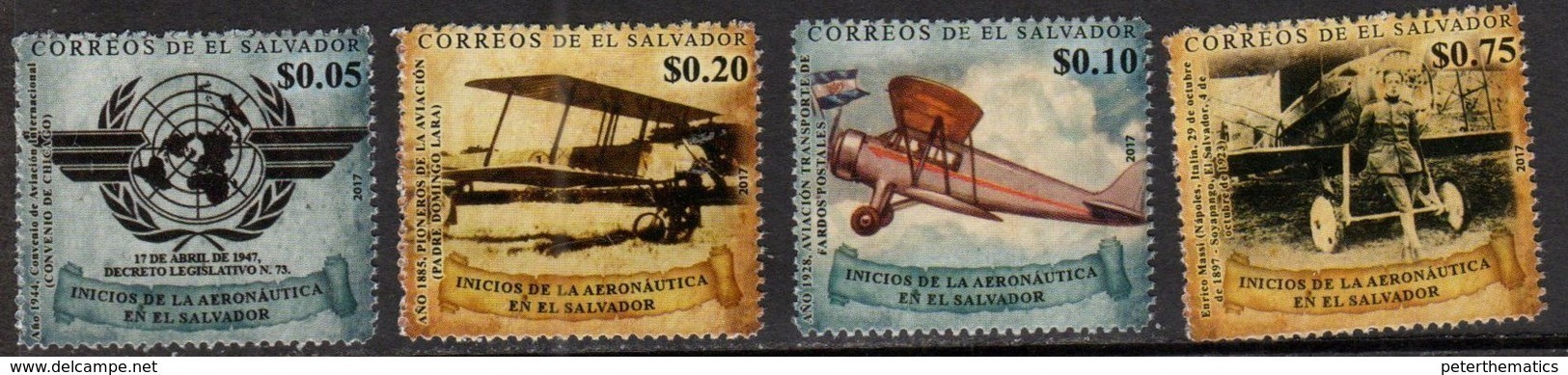 EL SALVADOR ,2017, MNH, AVIATION, BEGINNING OF AVIATION IN EL SALVADOR, PLANES, FLAGS,4v - Aerei