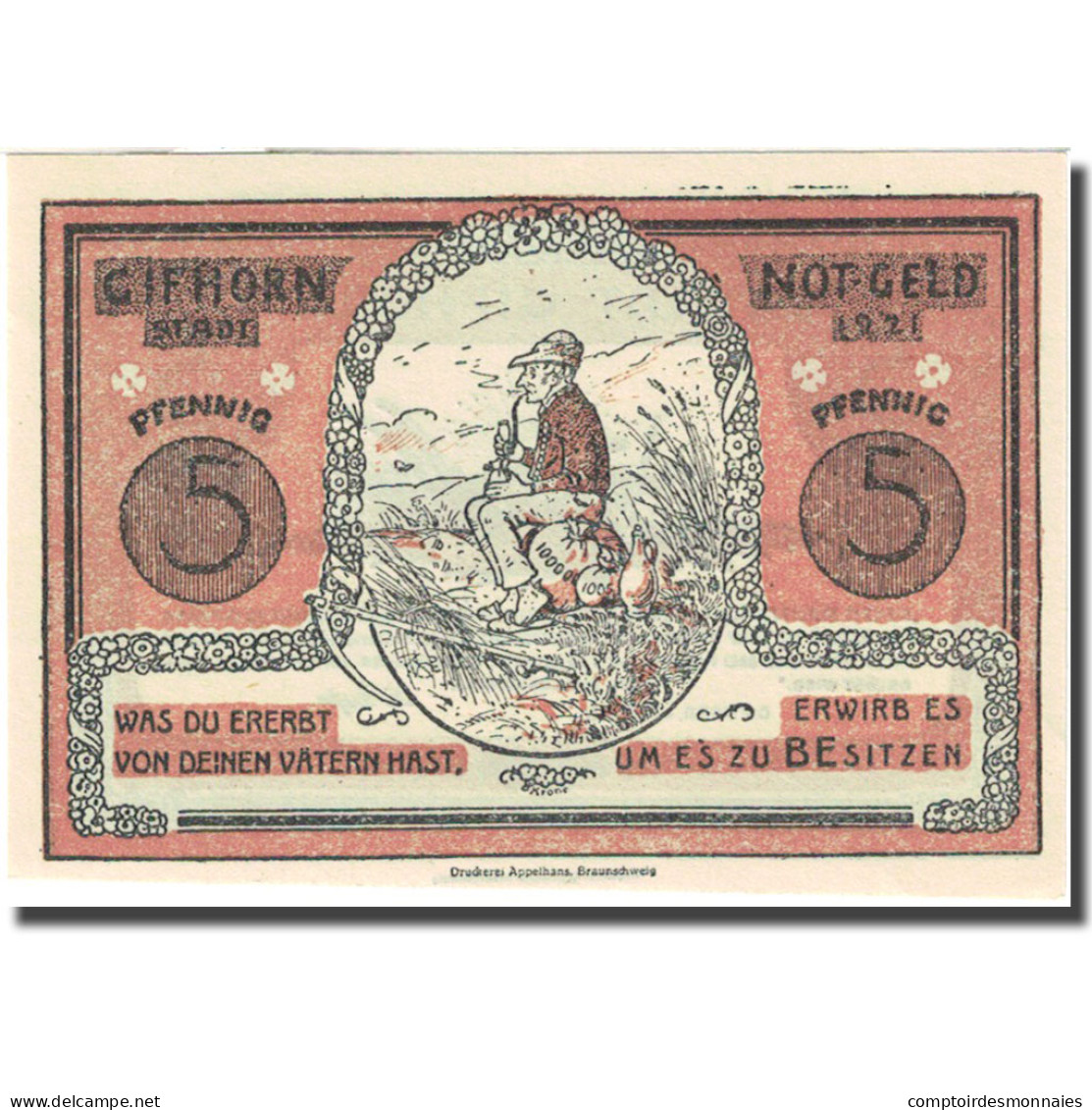 Billet, Allemagne, Gifhorn, 5 Pfennig, Personnage, 1921-06-01, SPL Mehl 428.1 - Other & Unclassified