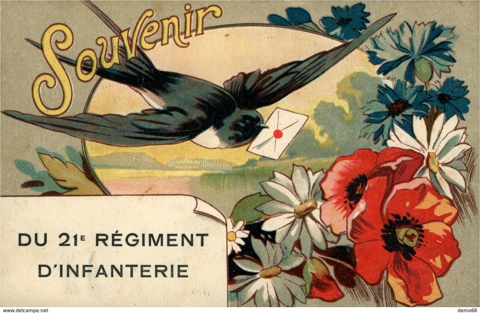 REGIMENT Souvenir Du 21 ème Régiment D'infanterie Hirondelle Belle Carte 1910 - Regimientos