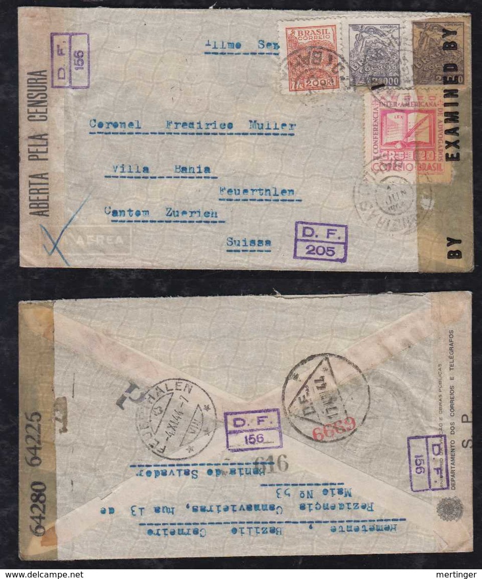 Brazil Brasil 1944 Double Censor Airmail Cover BAHIA To FEUERTHALEN Switzerland - Briefe U. Dokumente