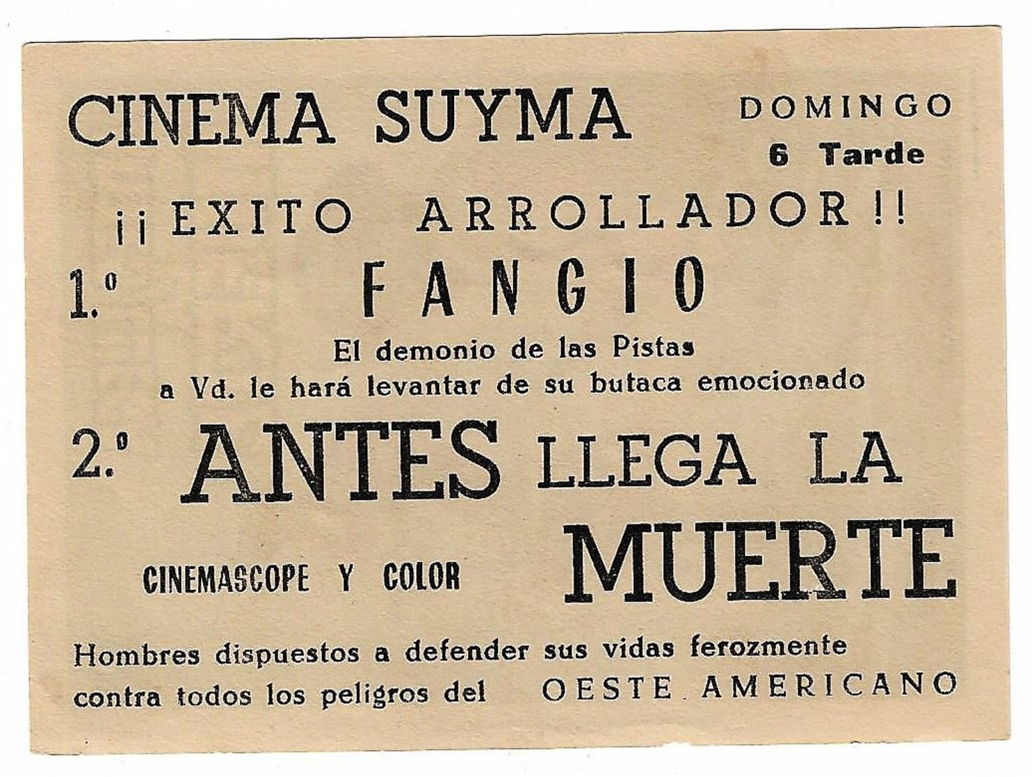 A7. Cine. Pelicula ANTES LLEGA LA MUERTE. Western. Folleto De Mano Diptico Publicitario Cine SUYMA. FINESTRAT - Werbung