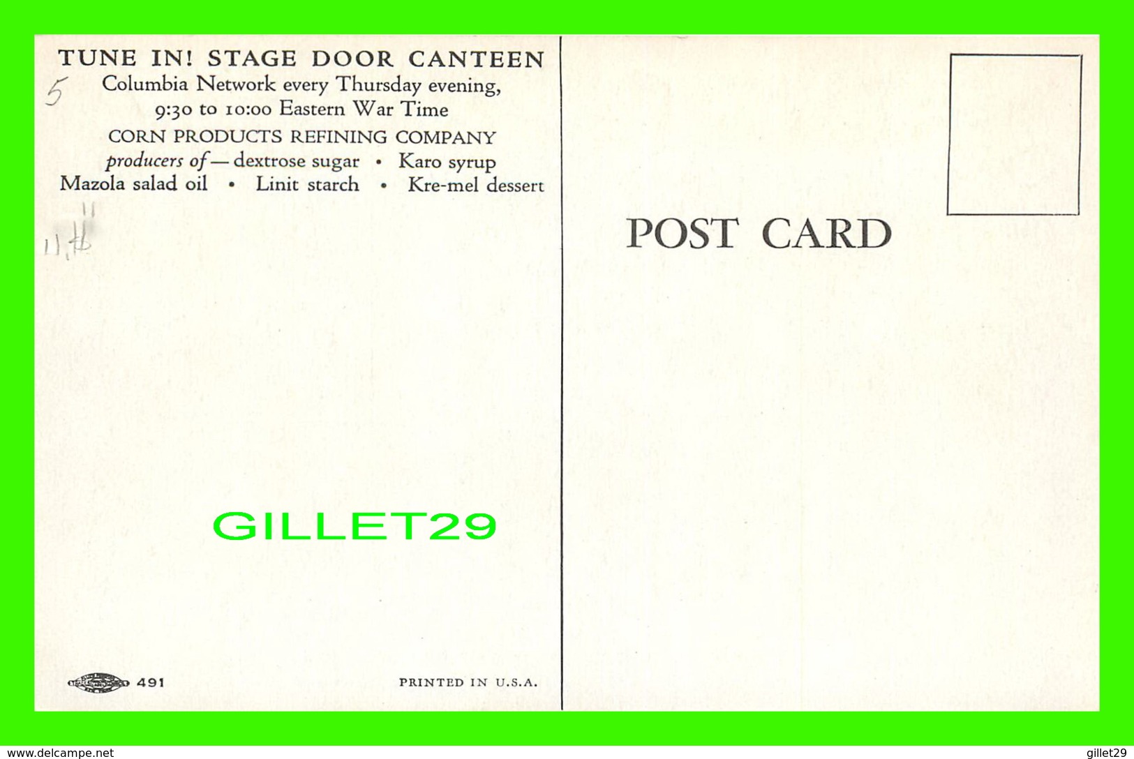 MILITARIA - HUMORISTIQUE - THE AMERICAN THEATRE WING STAGE DOOR CANTEEN - BARNEY TOBEY - - Humoristiques