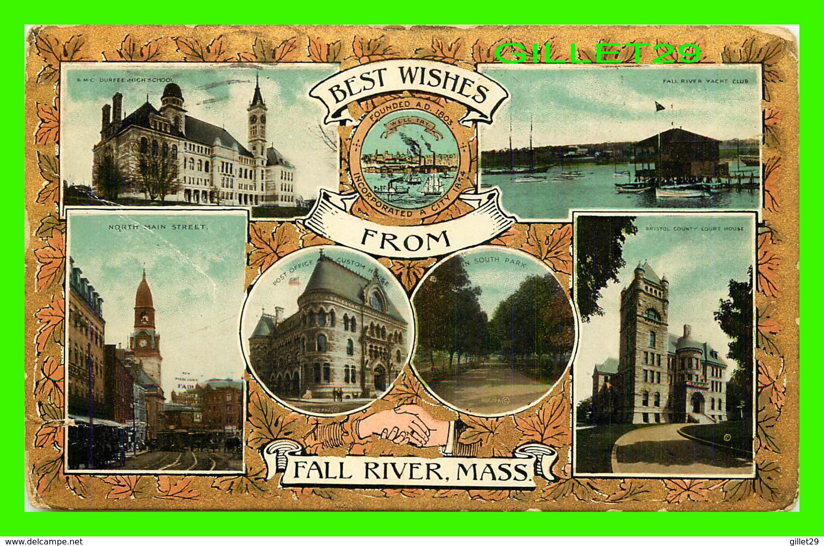 FALL RIVER, MA - BEST WISHES FROM FAL RIVER - 7 MULTIVUES - TRAVEL - PUB. BY E. P. CHARLTON CO - - Fall River