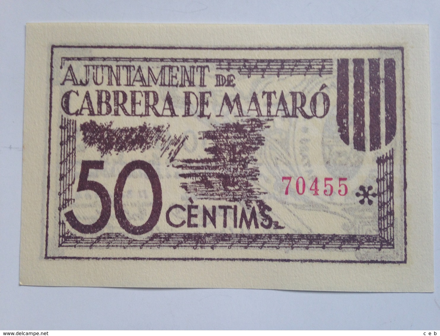 Billete 50 Céntimos. 1936-39. Cabrera De Mataró, De Mar, Barcelona, Cataluña. España. Facsimil. Guerra Civil. Sin Serie. - Otros & Sin Clasificación