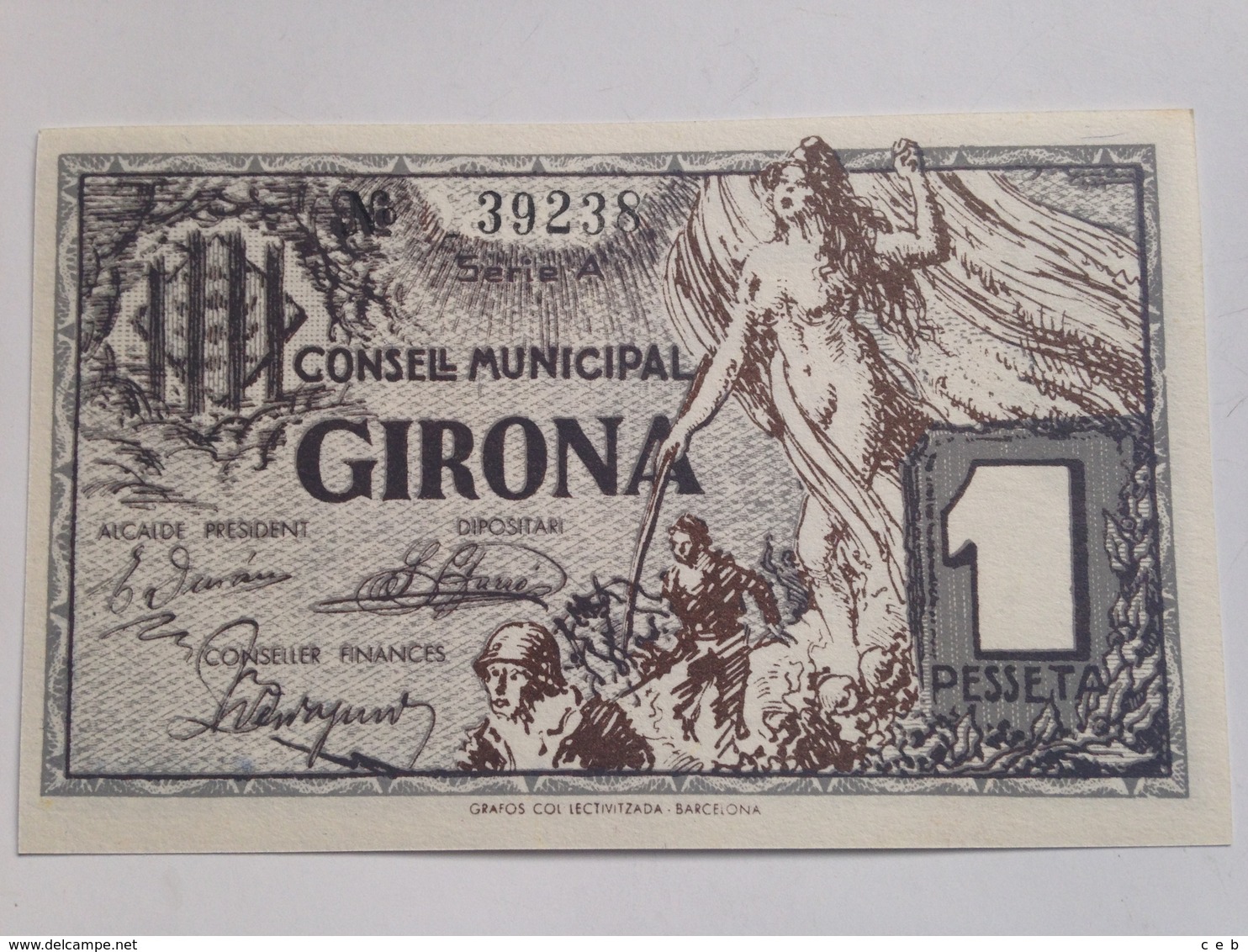 Billete 1 Peseta. 1937. Girona, Cataluña. España. Facsimil. Guerra Civil. Sin Circular - 1-2 Pesetas