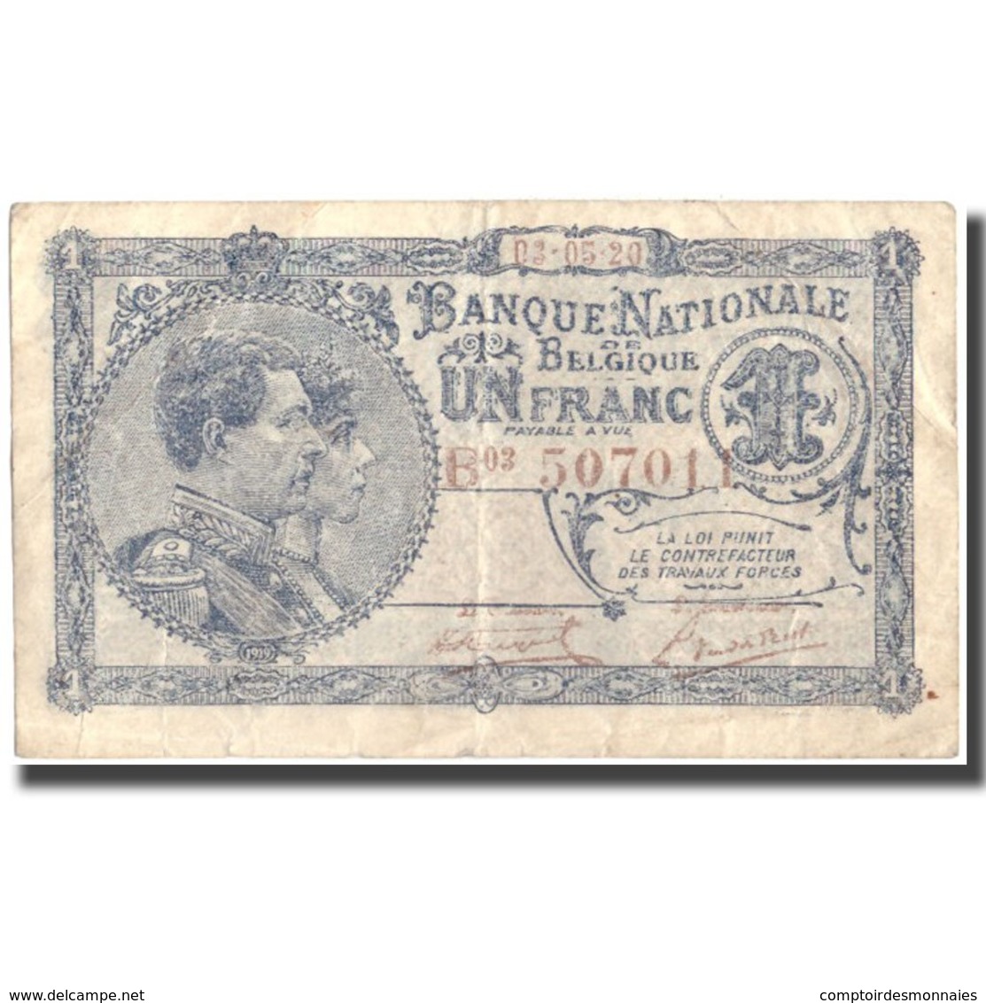 Billet, Belgique, 1 Franc, 1920, 1920-05-03, KM:92, TB - 1 Franco
