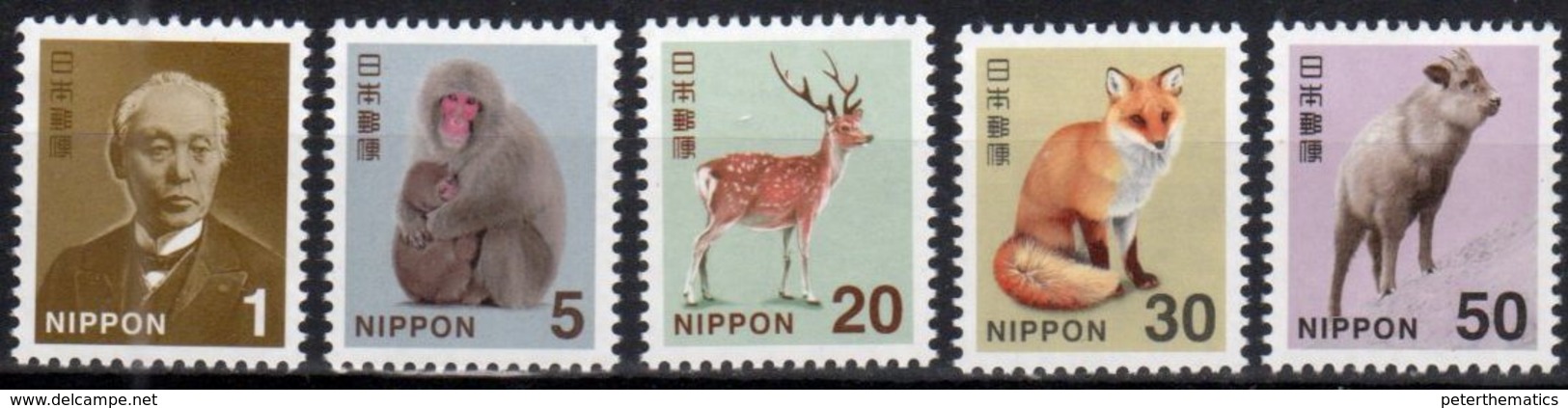 JAPAN , 2018, MNH, DEFINITIVES, NEW PRINTING, MONKEYS, DEER, FOXES, 5v - Monkeys