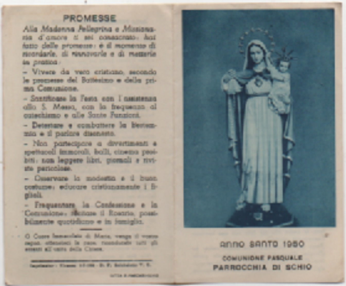 Santino Per La Comunione Pasquale Anno Santo 1950 Nella Parrocchia Di Schio (Vicenza) - Images Religieuses