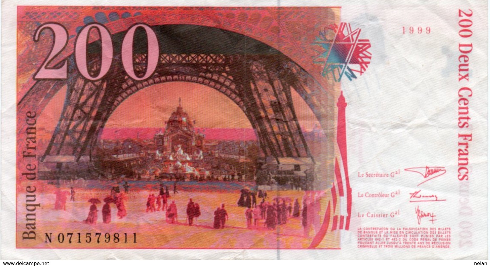 FRANCIA 200 FRANCS 1999 P-159c  XF - 200 F 1995-1999 ''Eiffel''