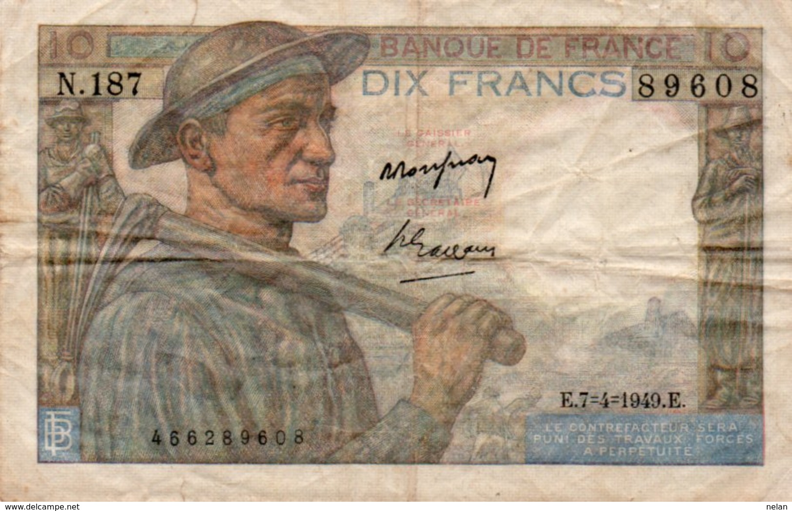 FRANCIA 10 FRANCS 1949  P-99f5  VG - 10 F 1941-1949 ''Mineur''