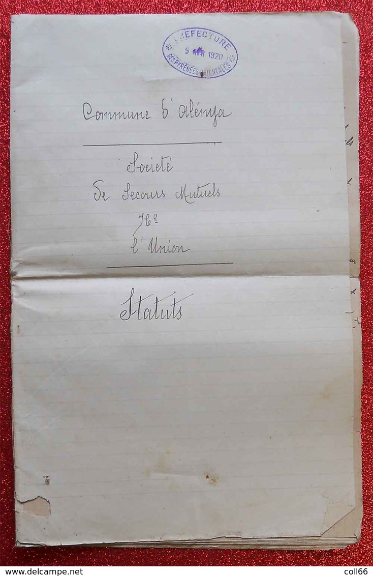 1897-1920 Alenya 66 Société de Secours Mutuels L'Union anciennement de St Jean 2 gros livres Liste & Comptes+3 statuts