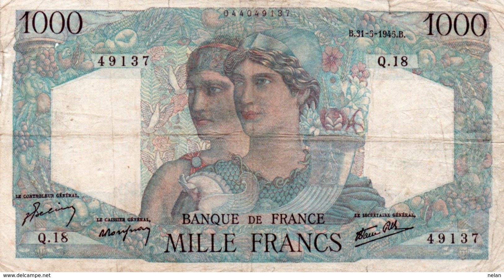 FRANCIA 1000 FRANCS 1945   P-130 - 1 000 F 1945-1950 ''Minerve Et Hercule''