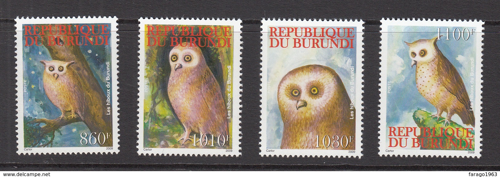 2009 Burundi Owls Birds  Oiseaux Hibou Complete Set Of 4 MNH - Neufs