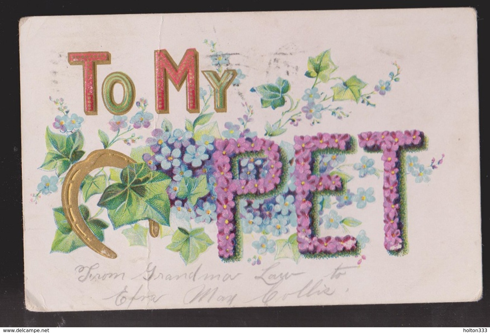 General Greetings - To My Pet Flowers - Used 1908 - Embossed - Greetings From...