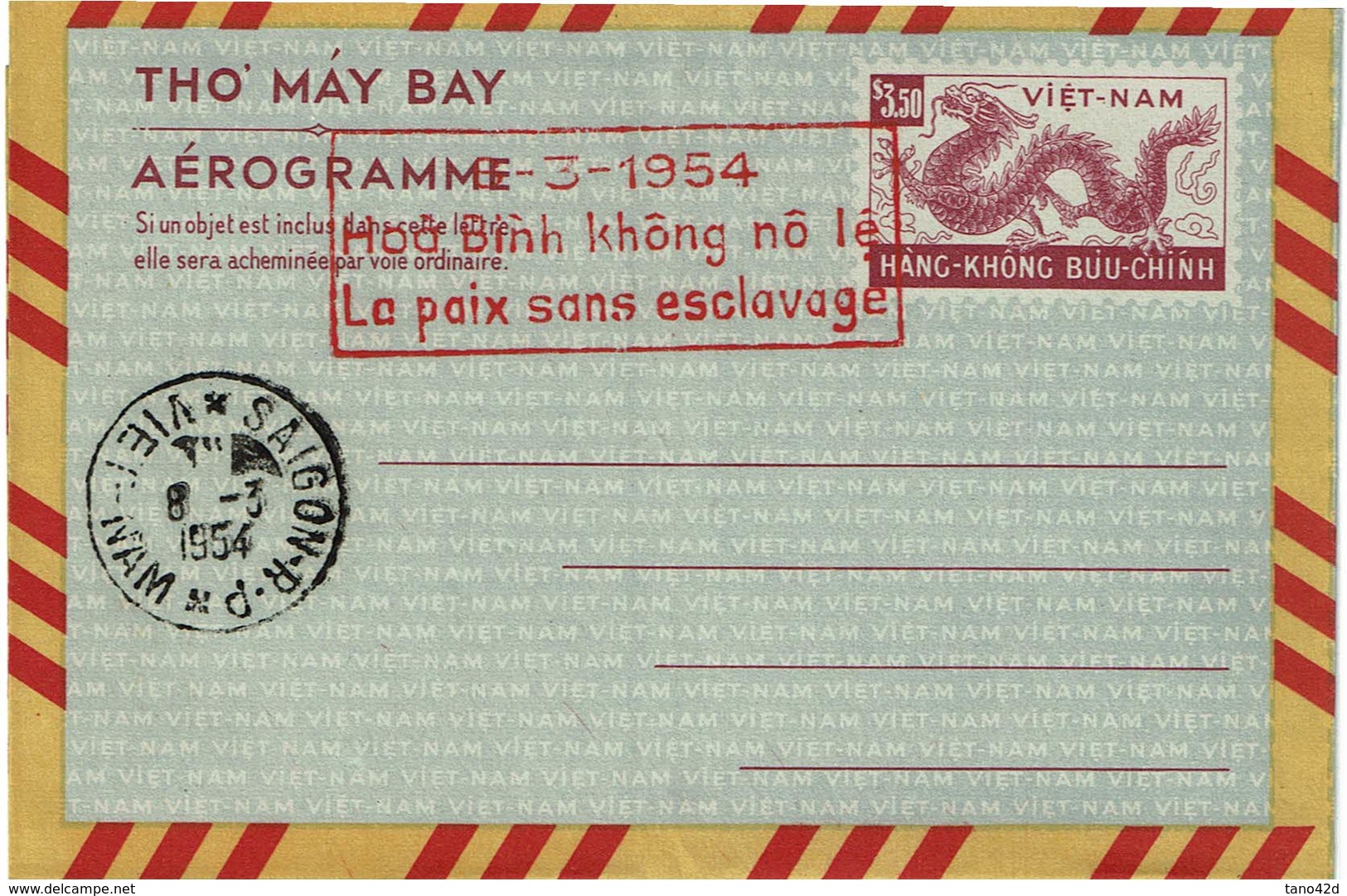 CTN54A- VIET- NAM AEROGRAMME N°1 OBL. 8/3/1954 - Vietnam