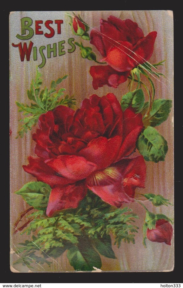General Greetings - Best Wishes Roses - Used 1911 - Corner Creases - Greetings From...