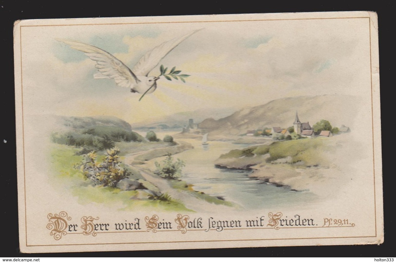 General Greetings - Dove With Branch & German Verse - Unused - Greetings From...