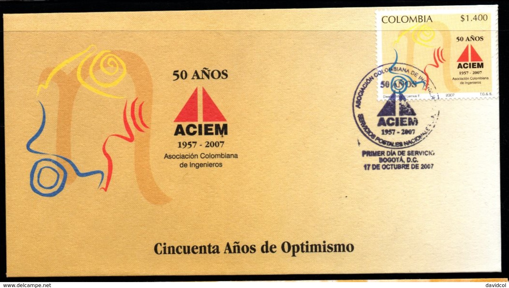 COLOMBIA- KOLUMBIEN- 2007 FDC/SPD. 50 YEARS OF COLOMBIAN ASSOCIATION OF ENGINEERS - Colombia