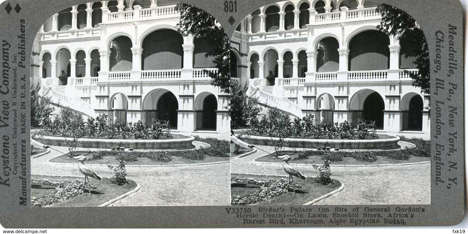 Sudan ~ KHARTOUM ~ Sirdar's Palace & Shoebill Stork Stereoview 33750 801 - Stereoscopic