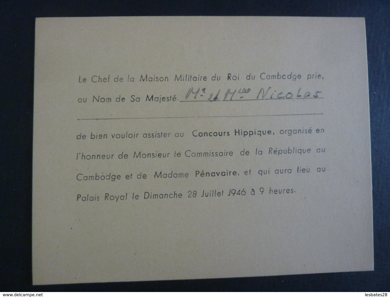 Phnom-Penh Chef Maison Militaire Du Roi Cambodge, Venir Assister Concours Hippique En L'honneur Commissaire République - Autres & Non Classés