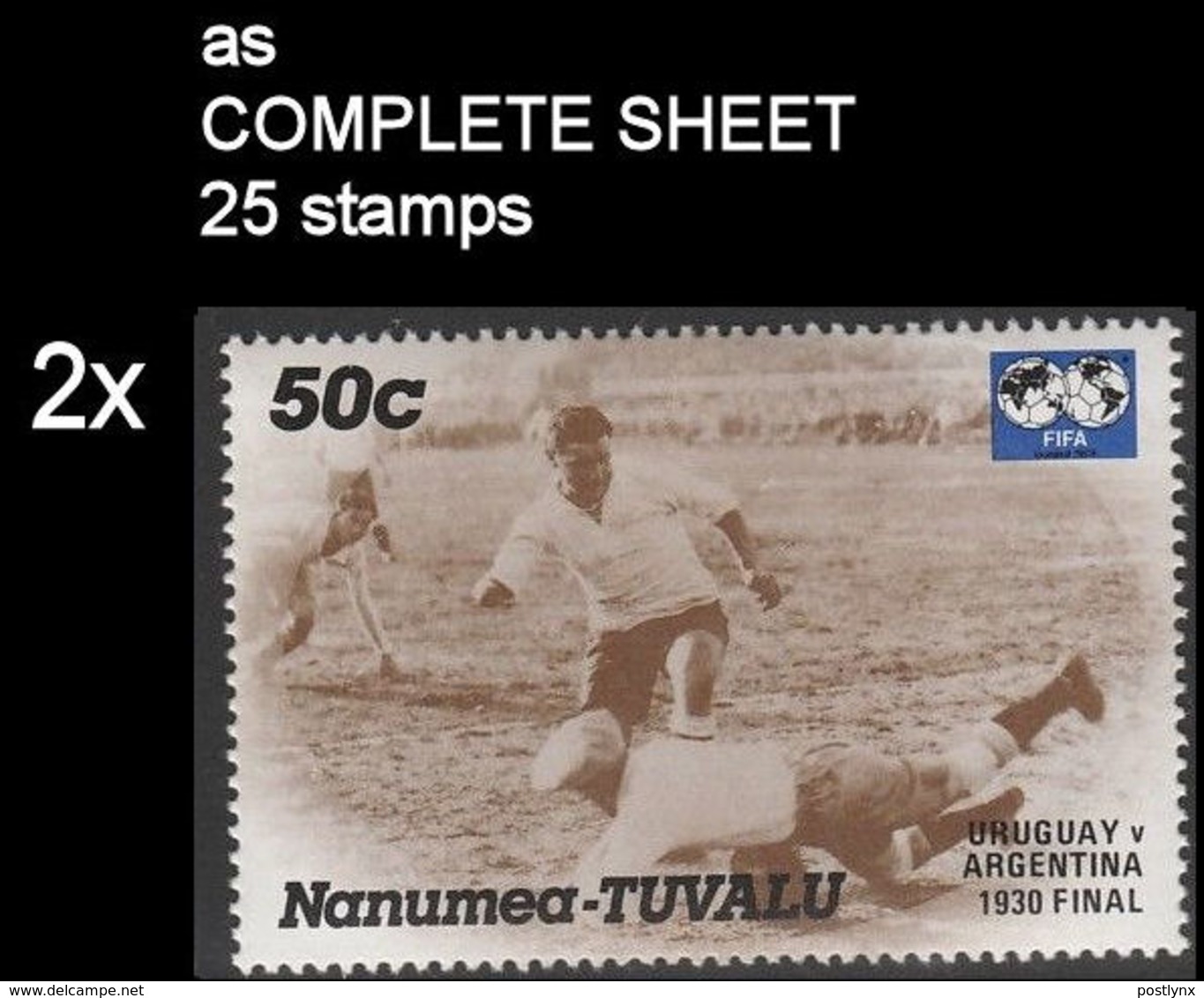 CV:€17.80 BULK 2 X TUVALU-Nanumea 1986 World Cup Mexico Final Uruguay Argentina 1930 1930 50c COMPLETE SHEET:25 Stamps - 1962 – Cile