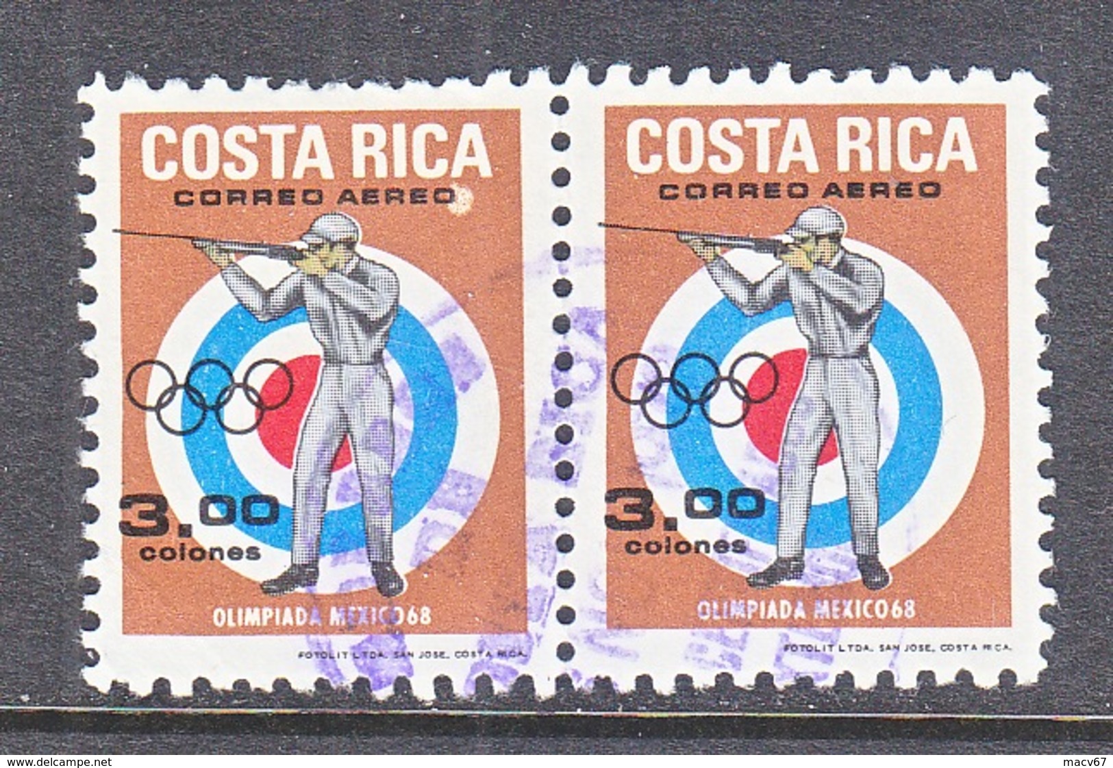 COSTA  RICA C 487 X 2   (o)   OLYMPICS 68   SHOOTING - Costa Rica