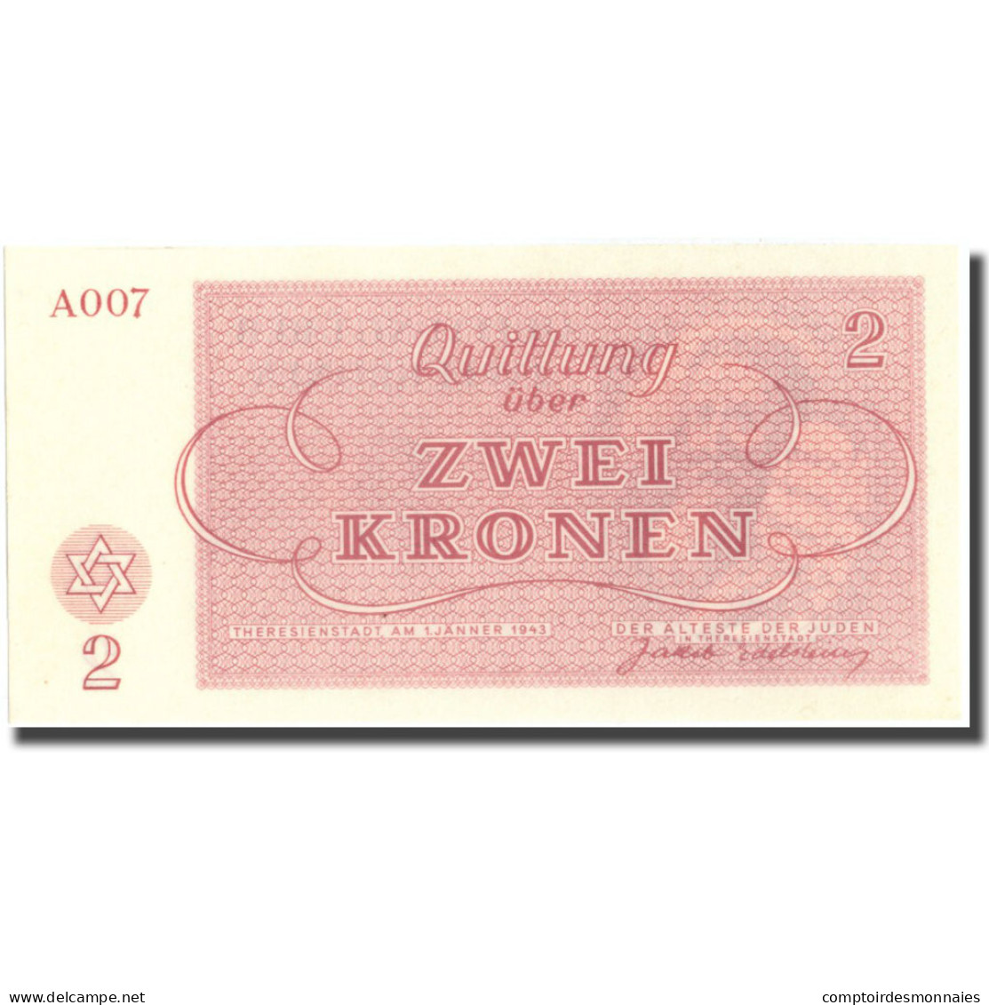 Billet, Tchécoslovaquie, 2 Kronen, Personnage, 1943, 1943-01-01, NEUF - Checoslovaquia