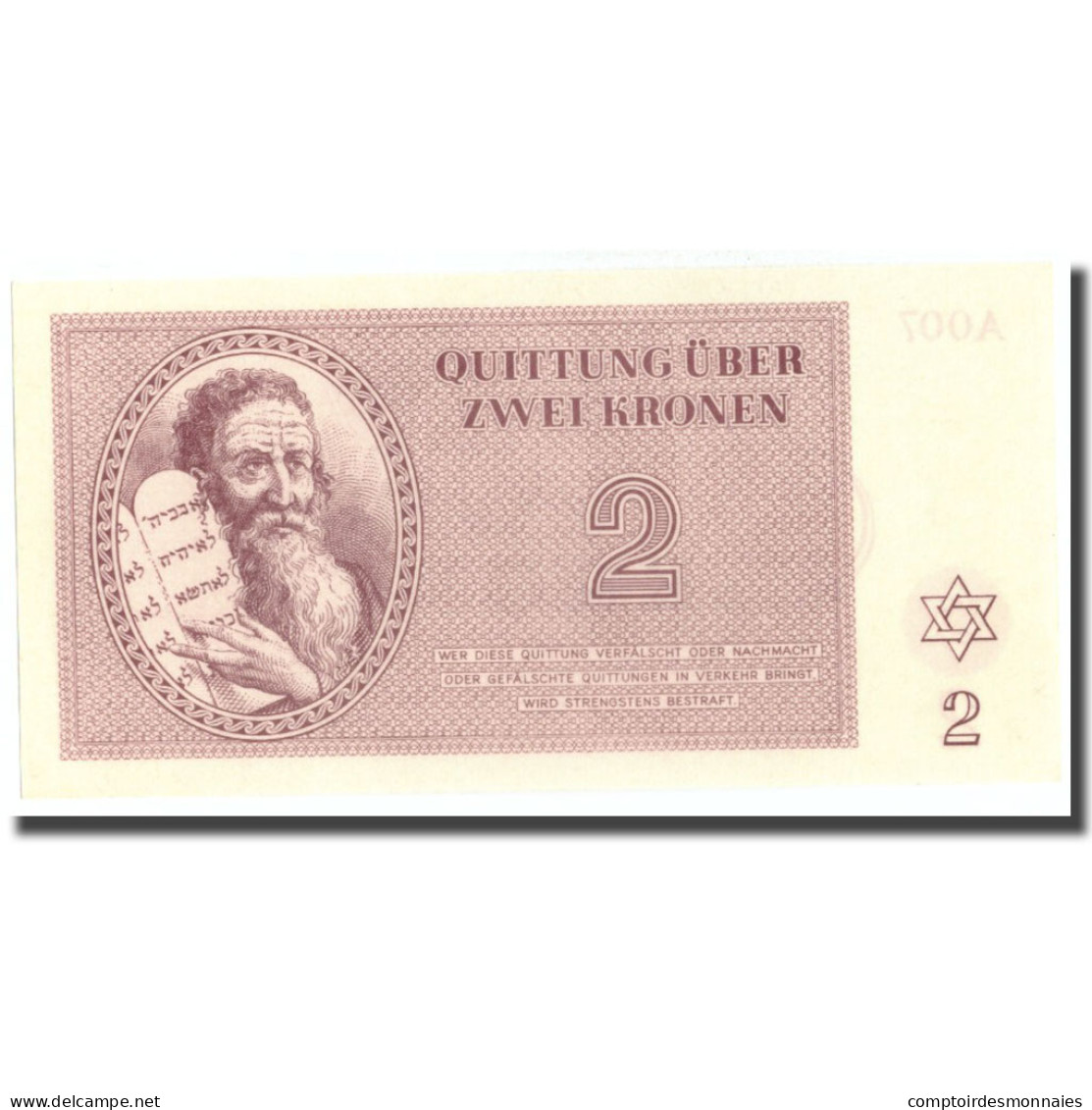 Billet, Tchécoslovaquie, 2 Kronen, Personnage, 1943, 1943-01-01, NEUF - Tchécoslovaquie